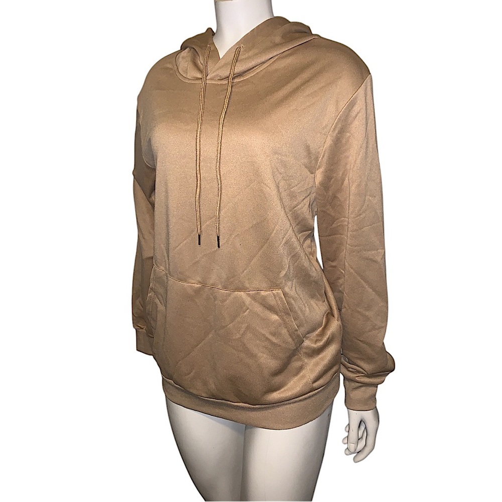 MENS BEIGE ATHLETIC PULLOVER HOODIE SIZE SMALL